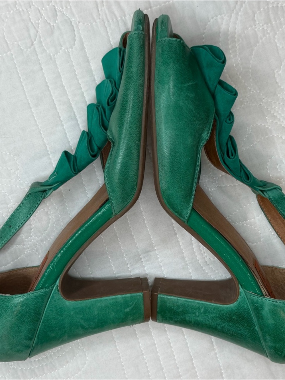 Miz Mooz Sailor Green Leather T-Strap Ruffled Heels Retro Y2K Classic Women 8 - Picture 5 of 13
